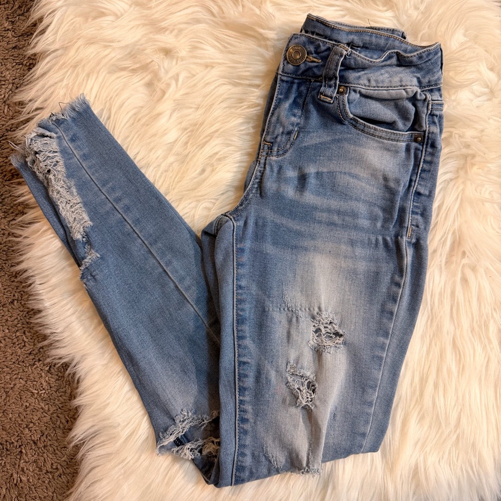 Rampage Light Blue Distressed Skinny Jeans
